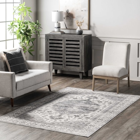 Nuloom Medallion Bordered Machine Washable Area Rug 4ft x 6ft BIRV41B-406
